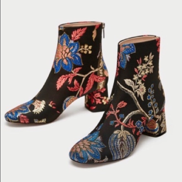 Zara Shoes - Zara Embroidered Jaquard Heeled Boots Size 9